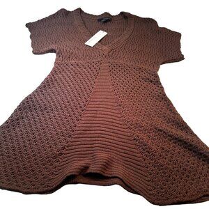 Calvin Klein Jeans Sweater Women Open Cable Knit Pullover V Neck Short Sleeve